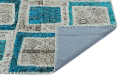 Iskece 22318 Turquoise Patchwork Wool Handmade Area Rug 3'11" x 5'11"