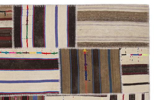 Teselya 2231 Beige Striped Wool Handmade Area Rug 5'3" x 7'7"