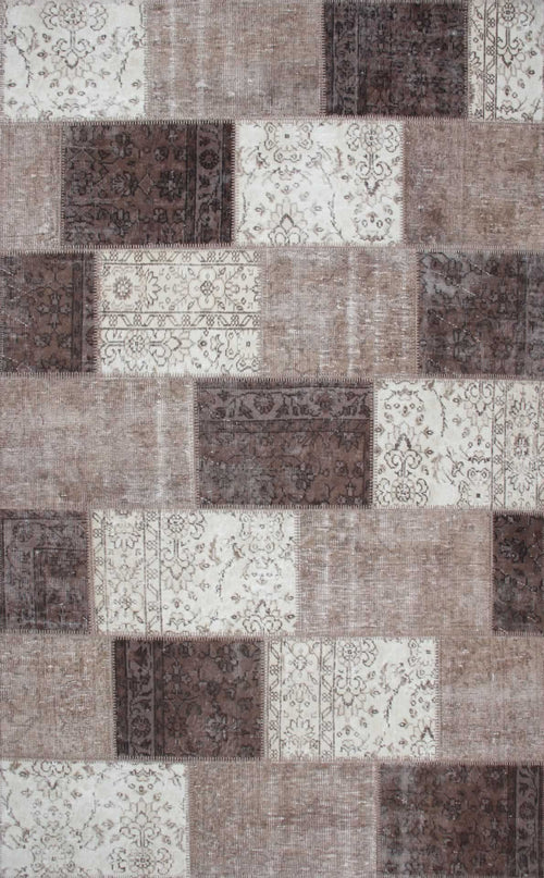 Handmade Wool Area Rug - Modern Brown Patchwork Wool Carpet | Soft, Easy Clean