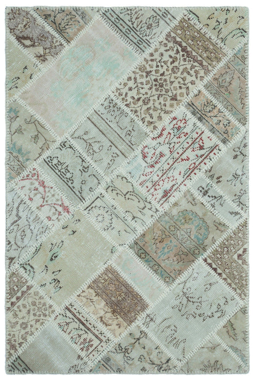 Iskece 22328 Beige Patchwork Wool Handmade Area Rug 3'11" x 5'11"