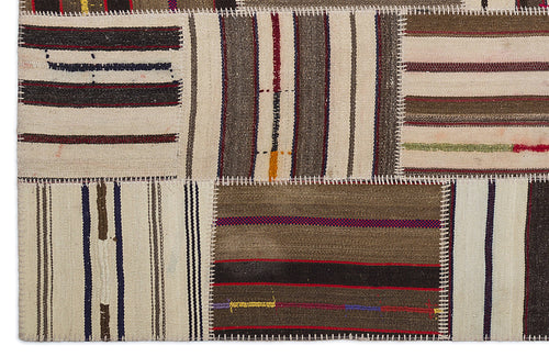 Teselya 2232 Beige Striped Wool Handmade Area Rug 5'3" x 7'7"