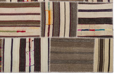 Teselya 2232 Beige Striped Wool Handmade Area Rug 5'3" x 7'7"