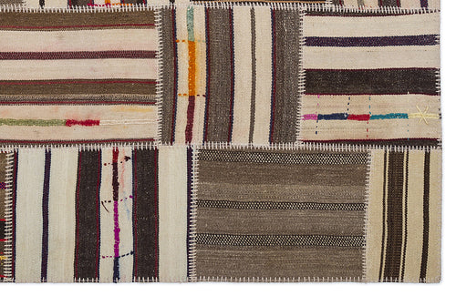 Teselya 2232 Beige Striped Wool Handmade Area Rug 5'3" x 7'7"