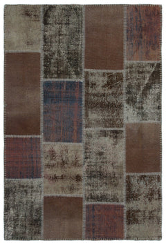 Iskece 22337 Brown Patchwork Wool Handmade Area Rug 3'11" x 5'11"
