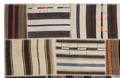 Teselya 2233 Beige Striped Wool Handmade Area Rug 5'3" x 7'7"
