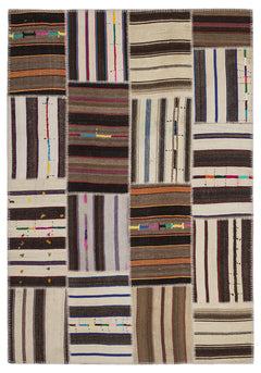 Teselya 2233 Beige Striped Wool Handmade Area Rug 5'3" x 7'7"