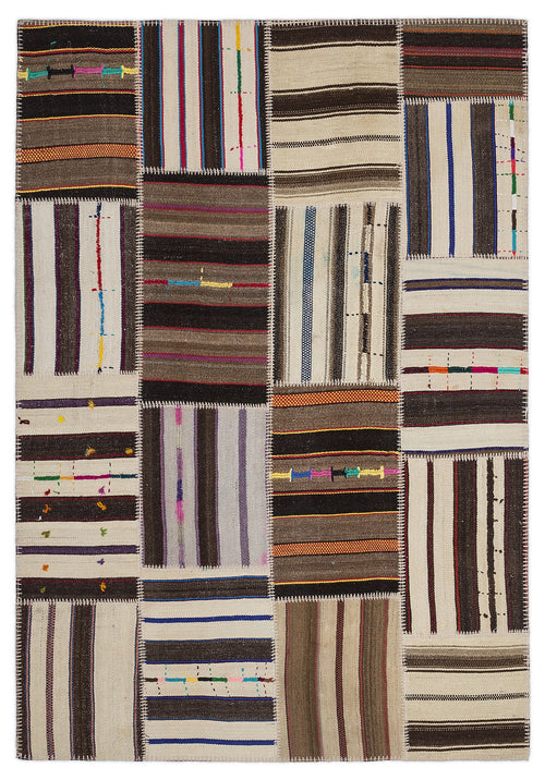 Teselya 2233 Beige Striped Wool Handmade Area Rug 5'3" x 7'7"