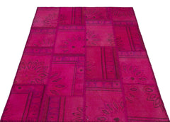 Iskece 22346 Pink Patchwork Wool Handmade Area Rug 3'11" x 5'11"