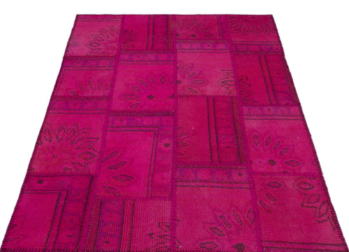Iskece 22346 Pink Patchwork Wool Handmade Area Rug 3'11" x 5'11"