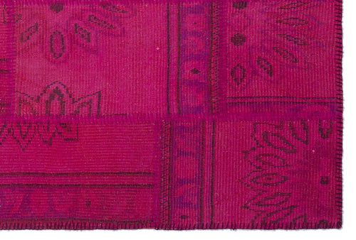 Iskece 22346 Pink Patchwork Wool Handmade Area Rug 3'11" x 5'11"