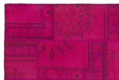 Iskece 22346 Pink Patchwork Wool Handmade Area Rug 3'11" x 5'11"