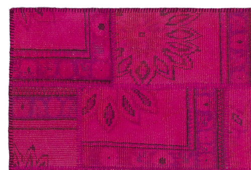 Iskece 22346 Pink Patchwork Wool Handmade Area Rug 3'11" x 5'11"