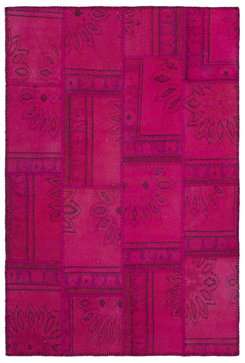 Iskece 22346 Pink Patchwork Wool Handmade Area Rug 3'11" x 5'11"