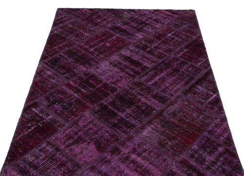 Iskece 22347 Purple Patchwork Wool Handmade Area Rug 3'11" x 5'11"