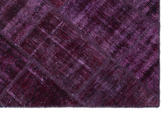 Iskece 22347 Purple Patchwork Wool Handmade Area Rug 3'11" x 5'11"