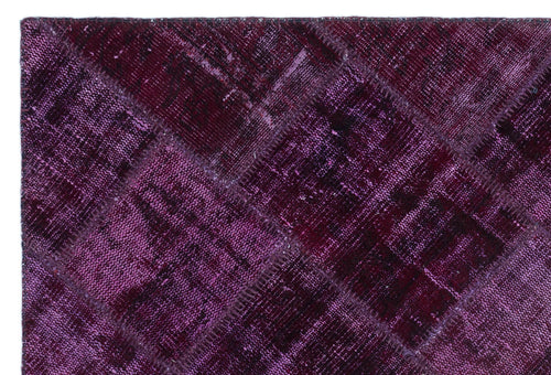 Iskece 22347 Purple Patchwork Wool Handmade Area Rug 3'11" x 5'11"