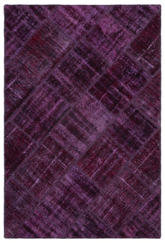 Iskece 22347 Purple Patchwork Wool Handmade Area Rug 3'11" x 5'11"