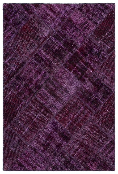 Iskece 22347 Purple Patchwork Wool Handmade Area Rug 3'11" x 5'11"