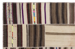 Teselya 2234 Beige Striped Wool Handmade Area Rug 5'3" x 7'7"
