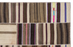 Teselya 2234 Beige Striped Wool Handmade Area Rug 5'3" x 7'7"