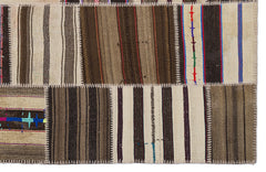 Teselya 2234 Beige Striped Wool Handmade Area Rug 5'3" x 7'7"