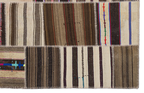 Teselya 2234 Beige Striped Wool Handmade Area Rug 5'3" x 7'7"