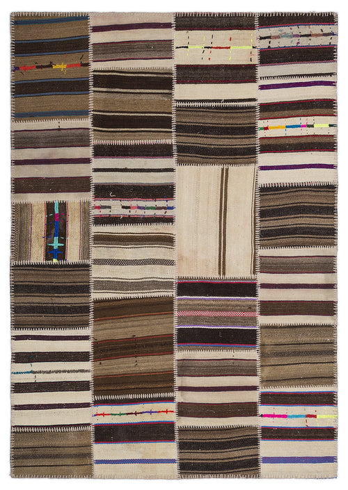 Teselya 2234 Beige Striped Wool Handmade Area Rug 5'3" x 7'7"