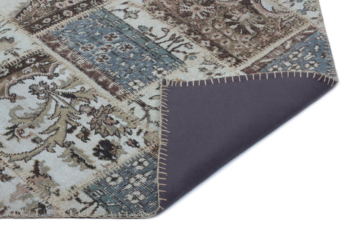 Iskece 22355 Beige Patchwork Wool Handmade Area Rug 3'11" x 5'11"