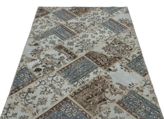 Iskece 22355 Beige Patchwork Wool Handmade Area Rug 3'11" x 5'11"