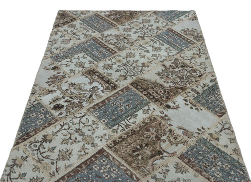 Iskece 22355 Beige Patchwork Wool Handmade Area Rug 3'11" x 5'11"