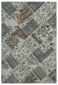 Iskece 22355 Beige Patchwork Wool Handmade Area Rug 3'11" x 5'11"