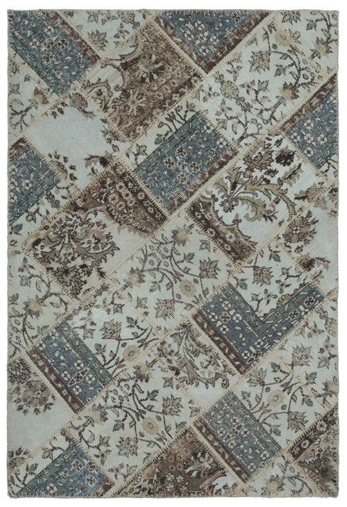 Iskece 22355 Beige Patchwork Wool Handmade Area Rug 3'11" x 5'11"