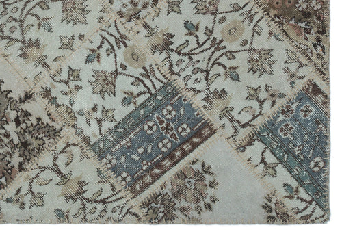 Iskece 22355 Beige Patchwork Wool Handmade Area Rug 3'11" x 5'11"