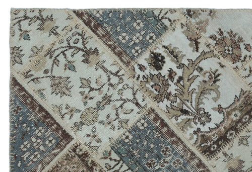 Iskece 22355 Beige Patchwork Wool Handmade Area Rug 3'11" x 5'11"