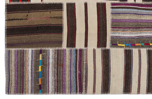 Teselya 2235 Beige Striped Wool Handmade Area Rug 5'3" x 7'7"