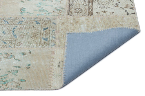 Iskece 22375 Beige Patchwork Wool Handmade Area Rug 3'11" x 5'11"