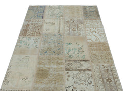 Iskece 22375 Beige Patchwork Wool Handmade Area Rug 3'11" x 5'11"