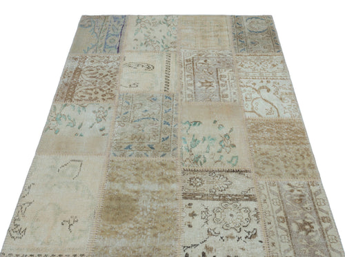 Iskece 22375 Beige Patchwork Wool Handmade Area Rug 3'11" x 5'11"
