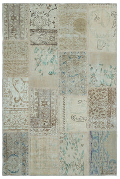 Iskece 22375 Beige Patchwork Wool Handmade Area Rug 3'11" x 5'11"