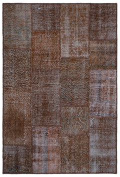 Iskece 22377 Brown Patchwork Wool Handmade Area Rug 3'11" x 5'11"