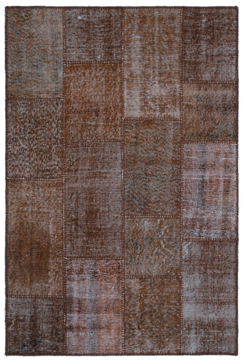 Iskece 22377 Brown Patchwork Wool Handmade Area Rug 3'11" x 5'11"
