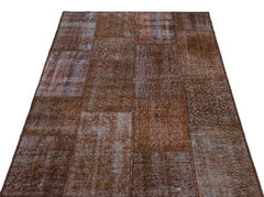 Iskece 22377 Brown Patchwork Wool Handmade Area Rug 3'11" x 5'11"
