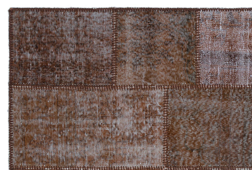 Iskece 22377 Brown Patchwork Wool Handmade Area Rug 3'11" x 5'11"