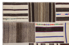 Teselya 2237 Beige Striped Wool Handmade Area Rug 5'3" x 7'7"