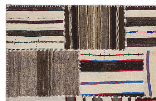 Teselya 2237 Beige Striped Wool Handmade Area Rug 5'3" x 7'7"