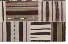 Teselya 2237 Beige Striped Wool Handmade Area Rug 5'3" x 7'7"