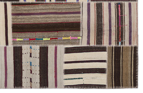 Teselya 2237 Beige Striped Wool Handmade Area Rug 5'3" x 7'7"