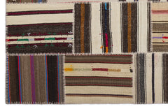 Teselya 2238 Beige Striped Wool Handmade Area Rug 5'3" x 7'7"