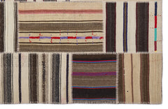Teselya 2238 Beige Striped Wool Handmade Area Rug 5'3" x 7'7"
