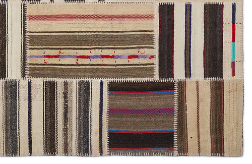 Teselya 2238 Beige Striped Wool Handmade Area Rug 5'3" x 7'7"